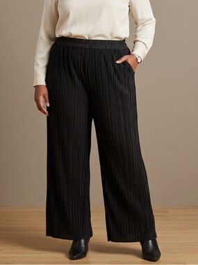 Luukaa Sz 20 Black Pleated Minimalist Wide Leg Pull On Pants